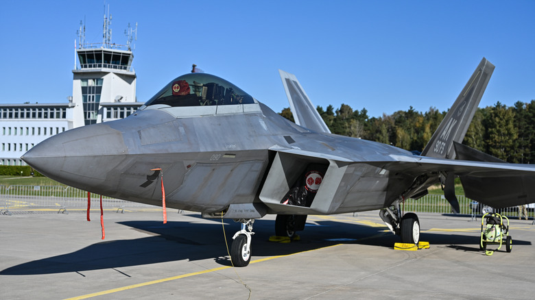 F-22 Raptor parked on flightline