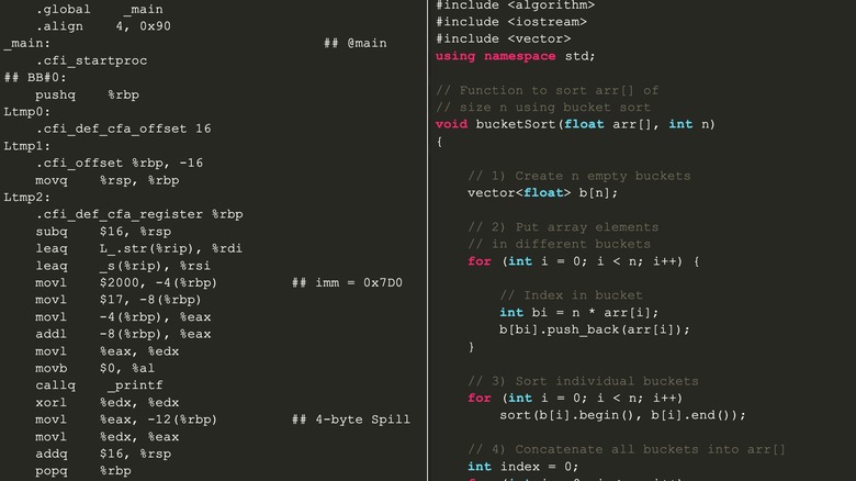 assembly code and C++ code