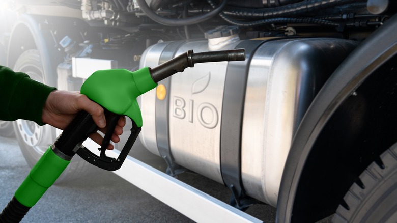 Biodiesel fuel nozzle next to gas tank