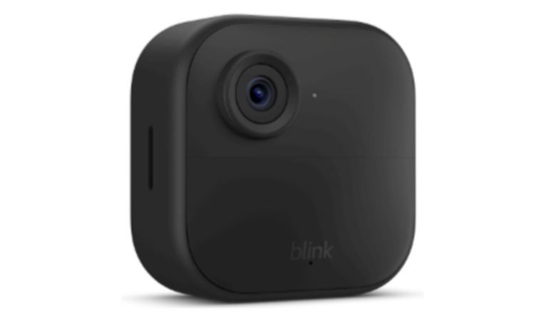 A Blink Outdoor 4 camera standing up.