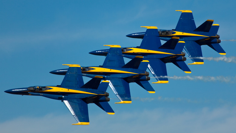 Blue Angels F18s flying in formation