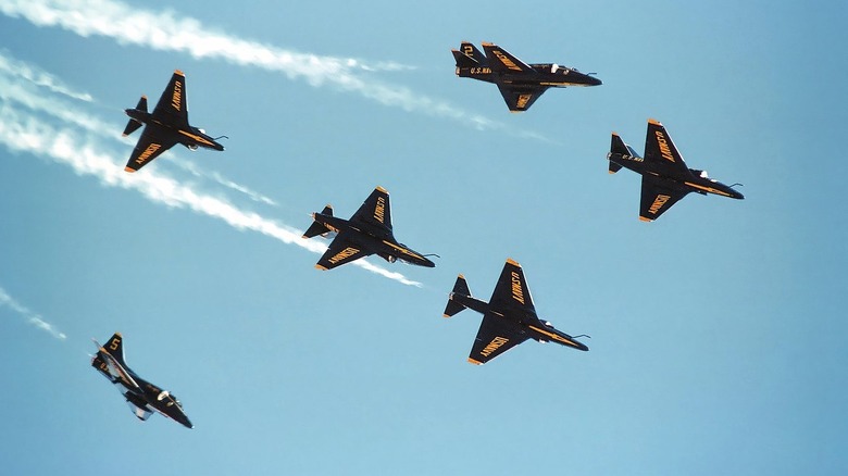 Blue Angel formation flying in A4 Skyhawks