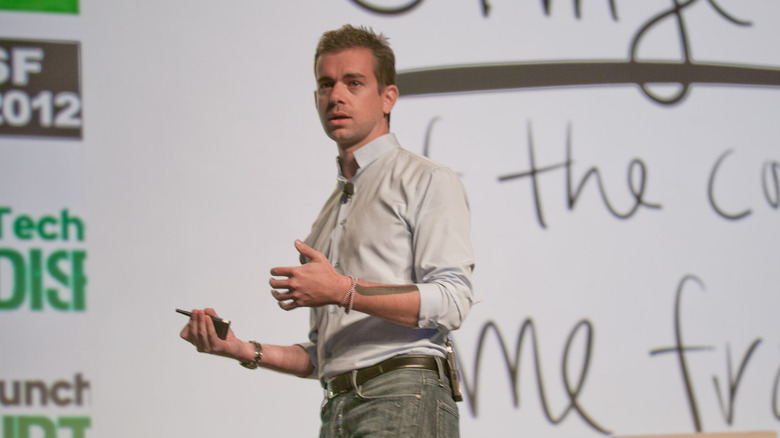 Jack Dorsey gives a presentation 