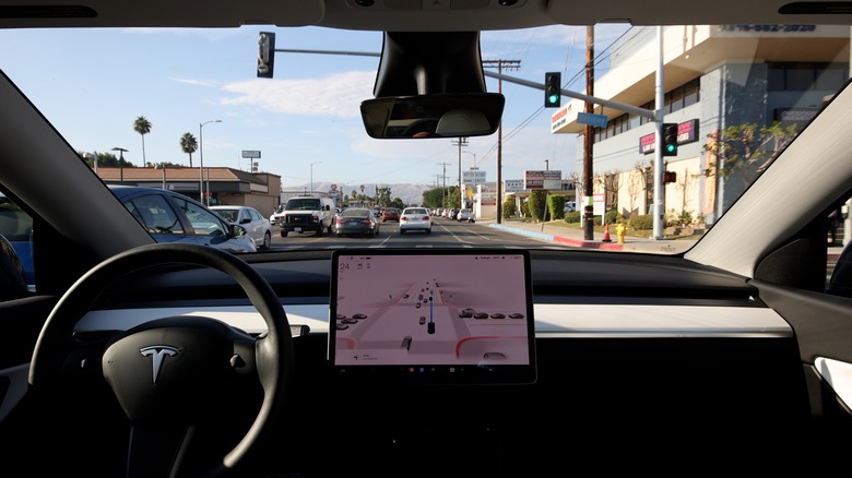The view inside of a Tesla