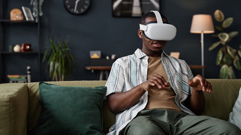 man typing on vr keyboard