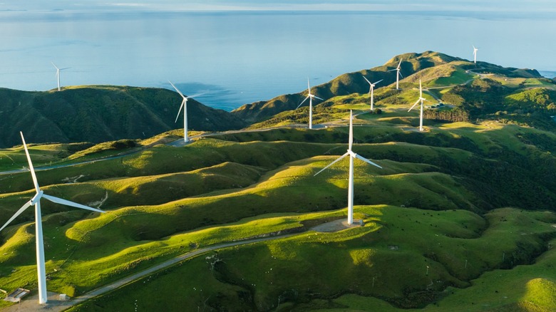 Wind turbines spread across a lot of land