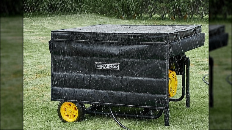 A Generator With A Cover Protecting It During In The Rain