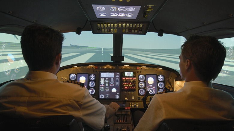 Two pilots flying airliner