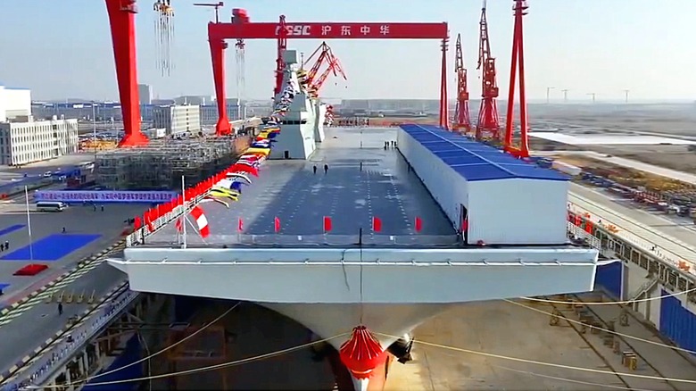 Chinese Type 076 Amphibious Assault Carrier in drydock