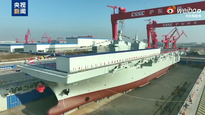 Chinese Type 076 Amphibious Assault Carrier in drydock