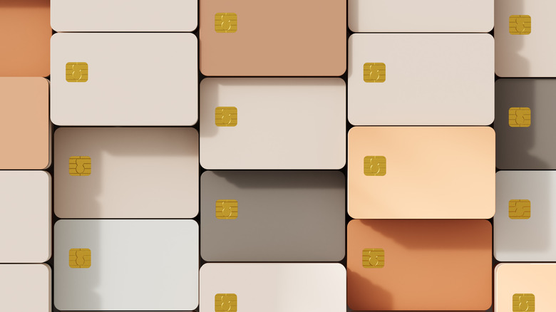 blank credit cards in different shades of beige