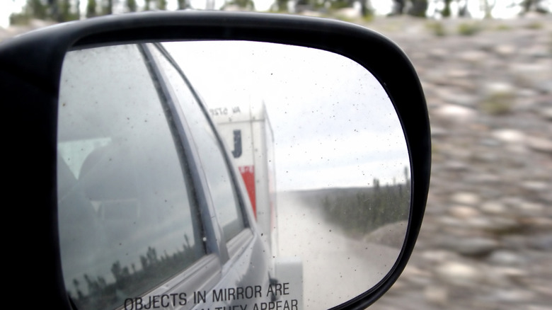 Trailer viewed from side mirror