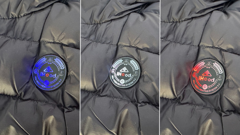 Three images showing different light colors on iHood button