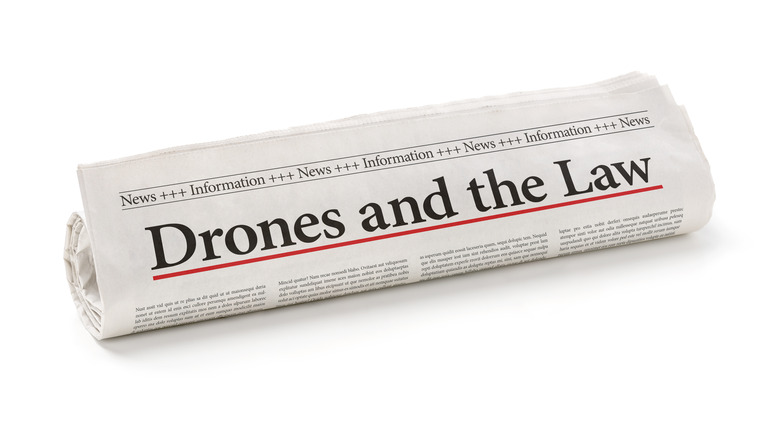 newspaper with headline reading "Drones and the Law"