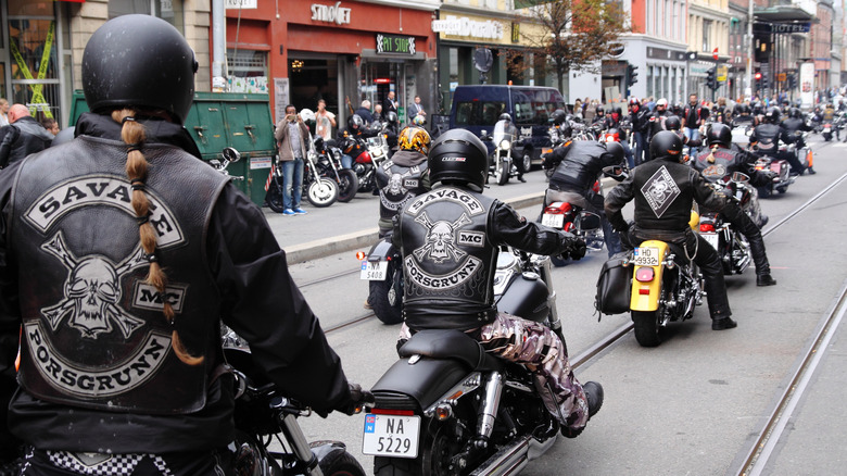 Members of multiple motorcycle gangs take part in a protest against police bias in Oslo, Norway.