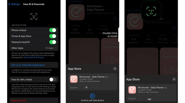 iPhone Face ID Settings in App Store