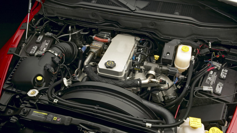 Ram truck engine bay with two batteries