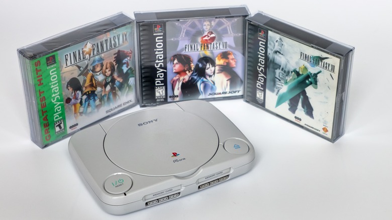 PSOne console with games