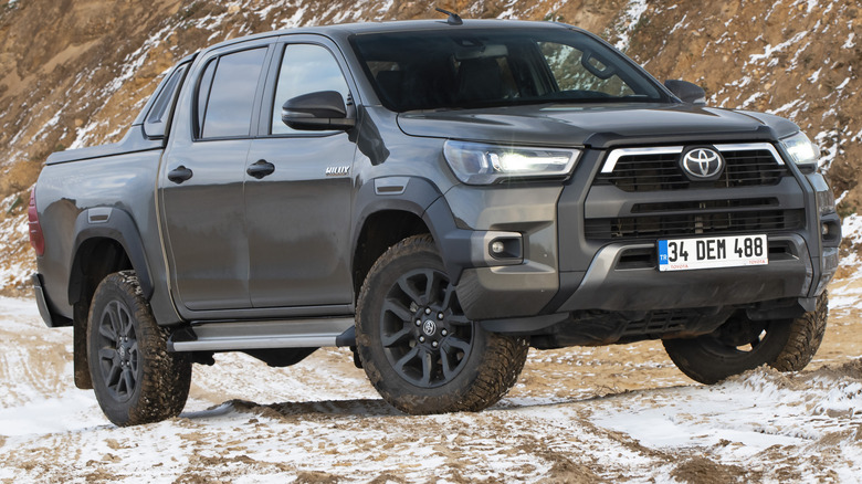 A Toyota Hilux in a cold environment.