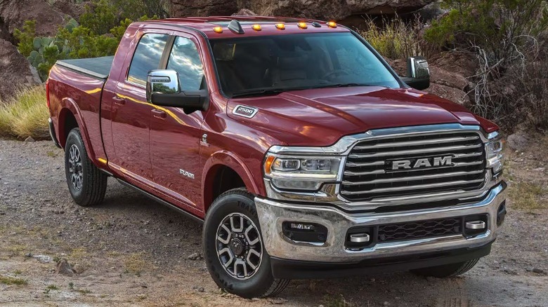 Parked red Ram 2500 diesel truck