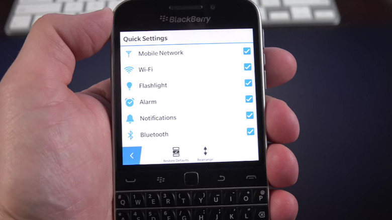 BlackBerry Classic quick settings menu