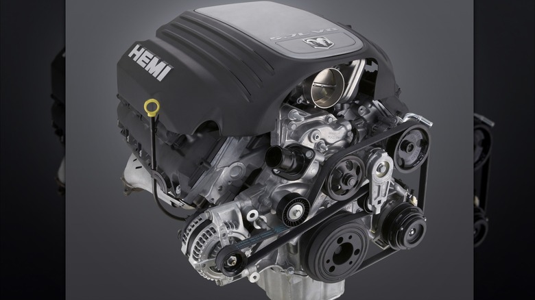 5.7 HEMI isolated on gray background.