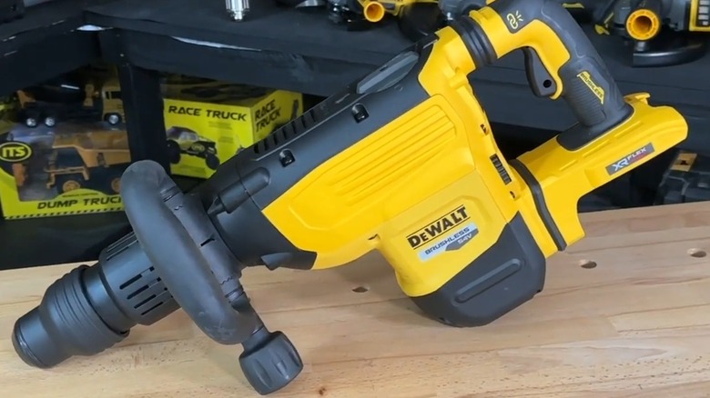 A DeWalt Flexvolt chipping hammer on a table.