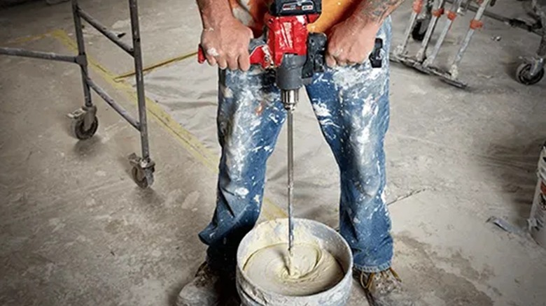 Mixing mud with Milwaukee M18 Fuel Mud Mixer