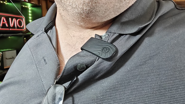 Apollo wearable clipped to shirt