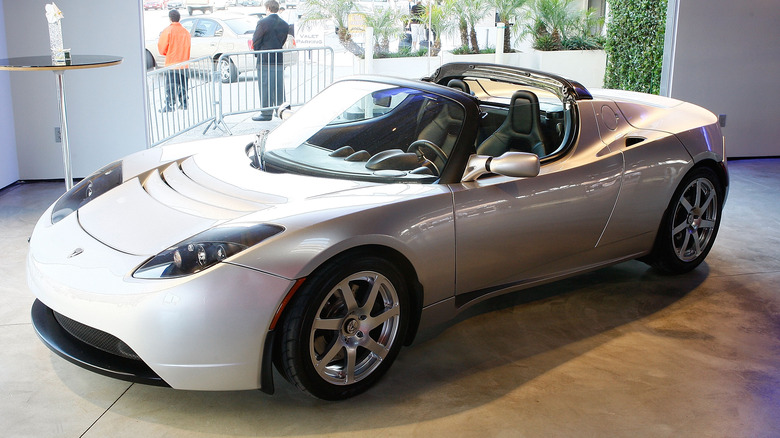 Tesla Roadster in a showroom