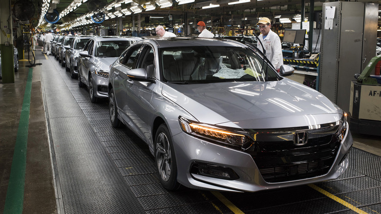 Hondas on a production line