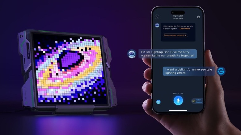 Govee Gaming Pixel Light with AI lighting bot app on a smartphone