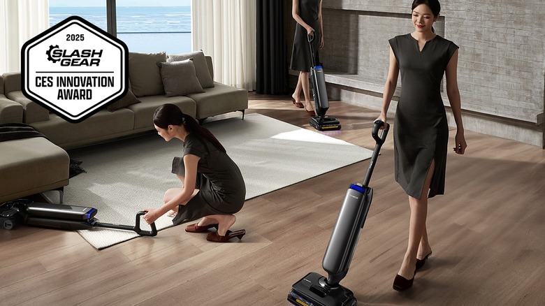 Woman showing various ways to use the Tineco Floor One S9 Artist Steam floor washer in a home