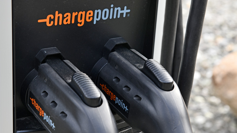 Two ChargePoint chargers plugged into station