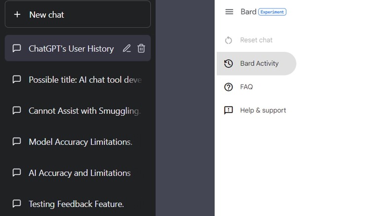 A look at CHatGPT's history bar in comparison to Bard's sidebar