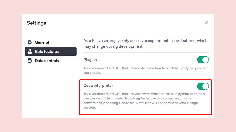ChatGPT Settings Code Interpreter