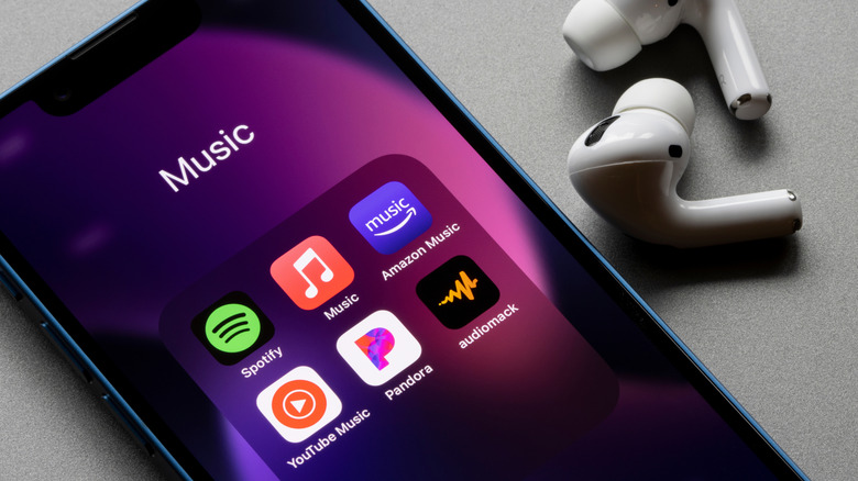 Cell phone with various music streaming apps