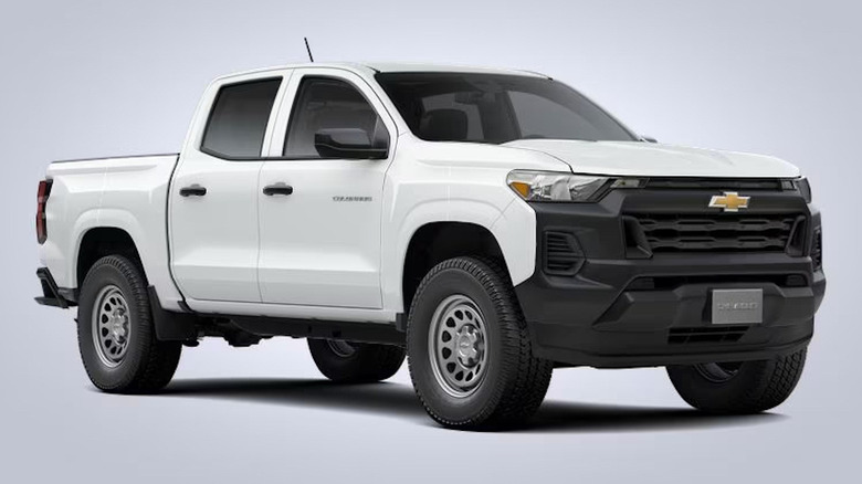 render of the 2023 Chevy Colorado, in white on a grey background