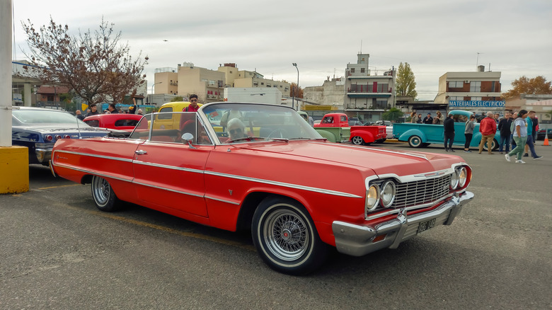 1964 Impala SS convertible in red, front 3/4 view