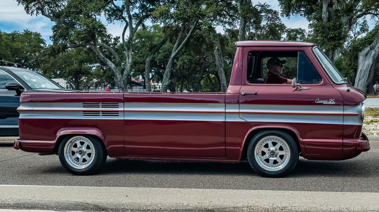 maroon corvair rampside pickup truck