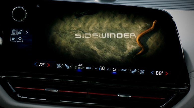 Infotainment screen showing Sidewinder mode