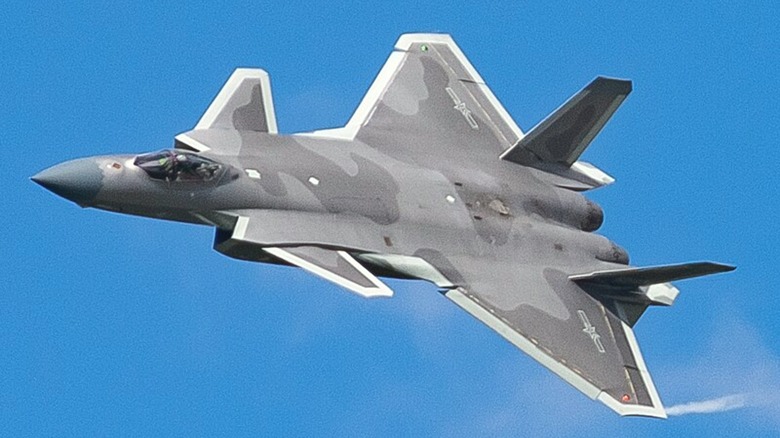 Chengdu J-20 flying blue sky