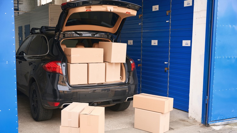 cardboard boxes in back of SUV