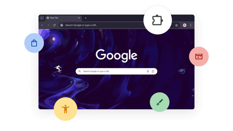 Google Chrome with feature icons