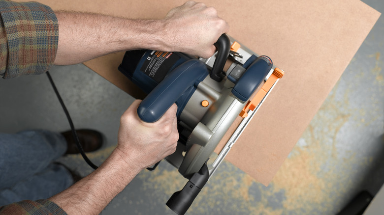 circular saw on plywood board