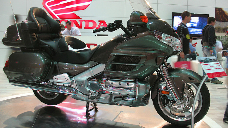 A Honda GL1800 Gold Wing on display