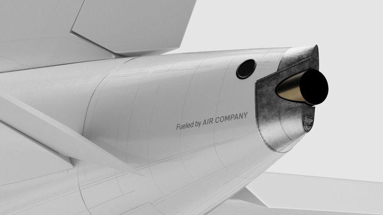Aircraft tail section with "Fueled by AIR COMPANY" near the exhaust