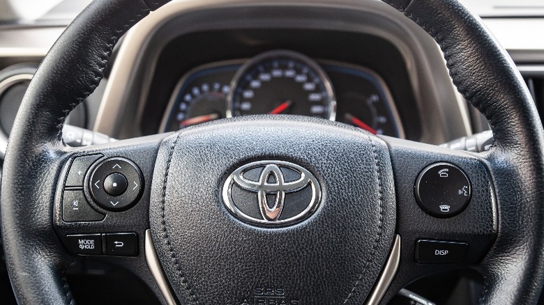 A black RAV4 steering wheel