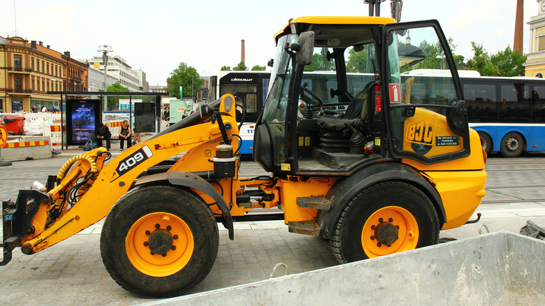 Yellow JCB loader with Kohler engine