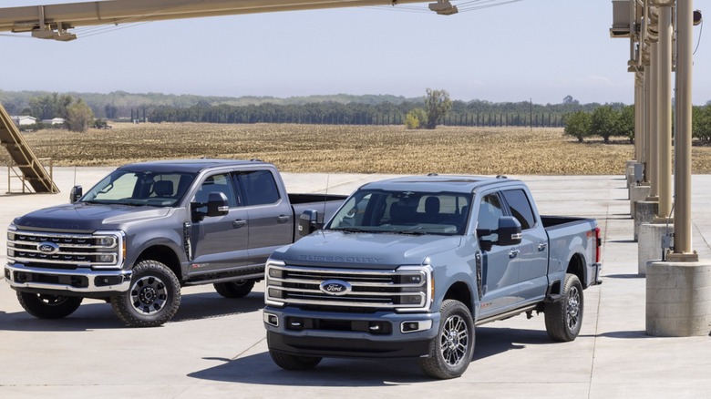 Two Ford Super Duty trucks ready to work